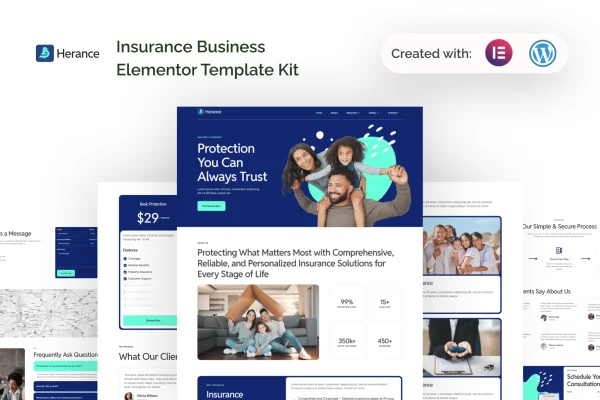 Herance insurance company Elementor template kit cover image