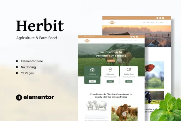 Herbit cow and sheep farm Elementor template kit preview