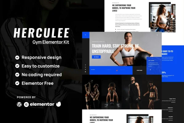 Hercules fitness and gym Elementor template kit preview