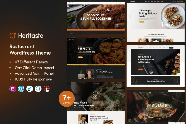 Heritaste restaurant WordPress theme preview with menu and reservation sections