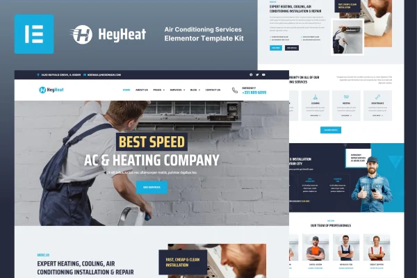 HeyHeat air conditioning services Elementor template kit preview