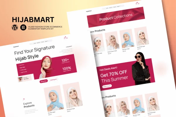 Hijabmart Elementor template kit preview showing a hijab fashion store layout