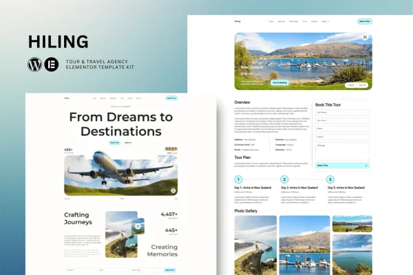 Hiling tour and travel agency Elementor template kit preview