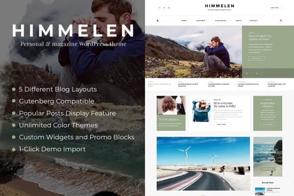 Himmelen minimal personal blog WordPress theme preview