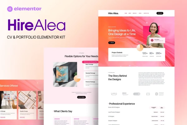 HireAlea personal CV Elementor template kit preview