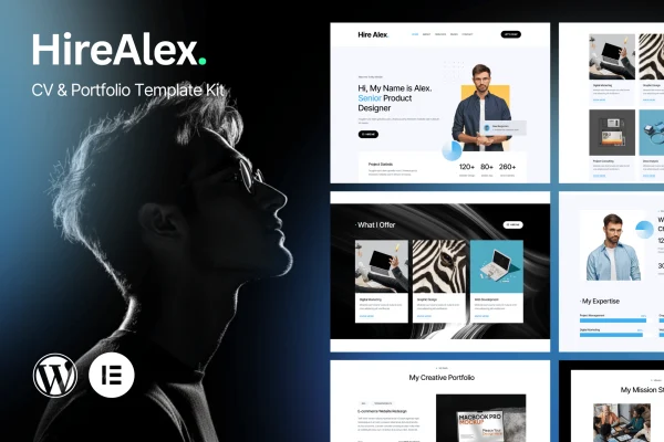 HireAlex CV and portfolio Elementor template kit preview