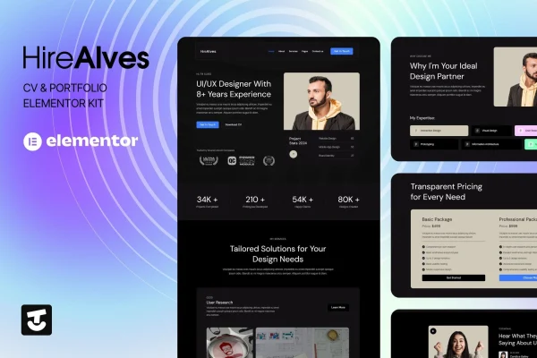 HireAlves CV and portfolio Elementor template kit preview