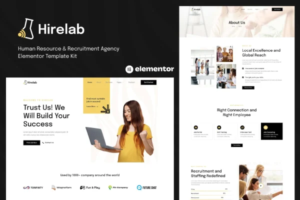 Hirelab HR and recruitment agency Elementor template kit preview