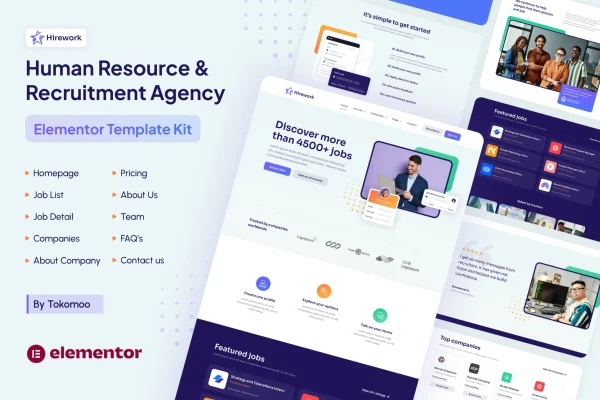 Hirework HR and recruitment agency Elementor Pro template kit preview