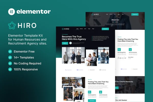 Hiro HR and recruitment agency Elementor template kit preview