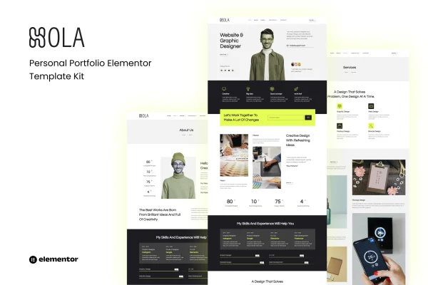 Hola personal portfolio Elementor template kit preview