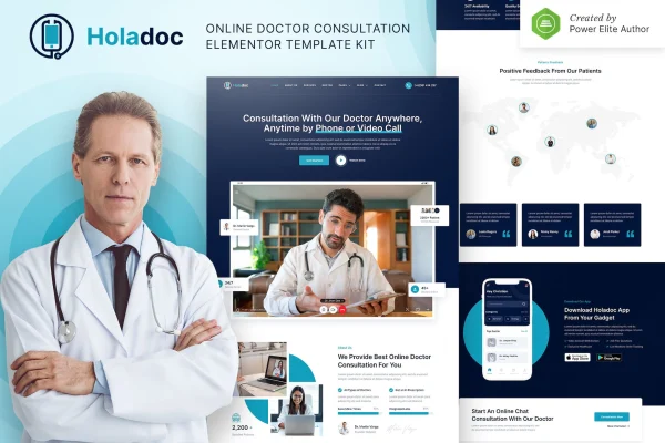 Holadoc online doctor consultation Elementor template kit preview