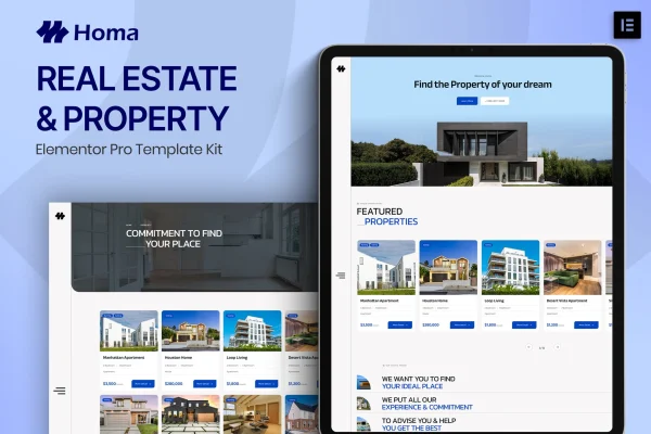 Homa real estate and property Elementor Pro template kit preview