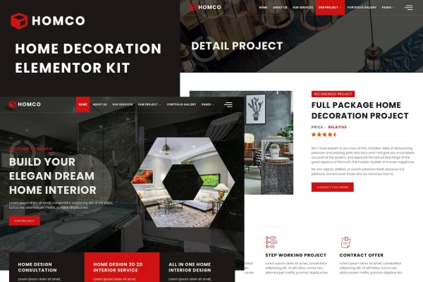 Homco interior design services Elementor template kit preview