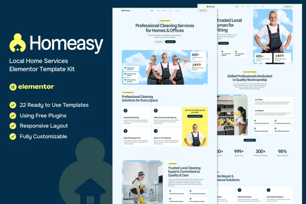 Homeasy local home services Elementor template kit preview