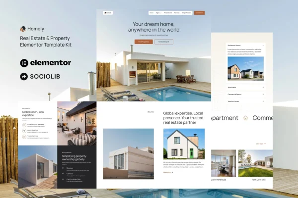 Homely real estate and property listing Elementor template kit preview