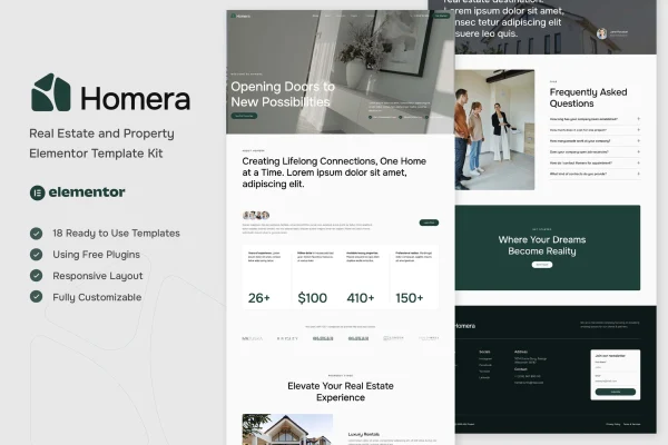 Homera real estate and property Elementor template kit preview