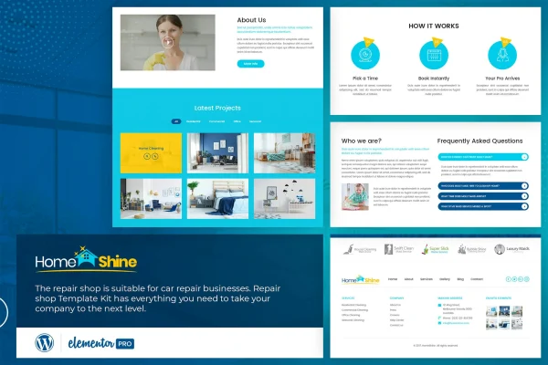 HomeShine cleaning and laundry Elementor template kit cover image