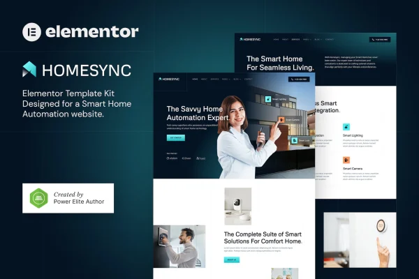 Homesync smart home automation Elementor template kit cover image