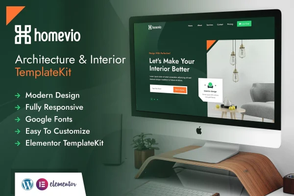 Homevio architecture and interior design Elementor template kit preview