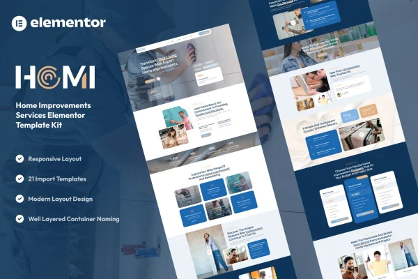 Homi home improvement and repair services Elementor template kit preview