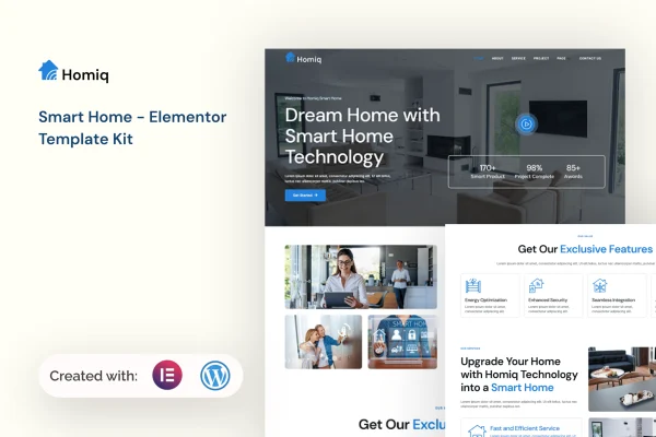 Homiq smart home Elementor template kit preview