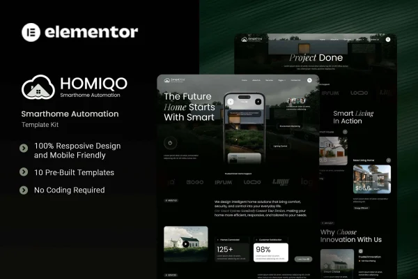 Homiqo smart home automation Elementor template kit preview