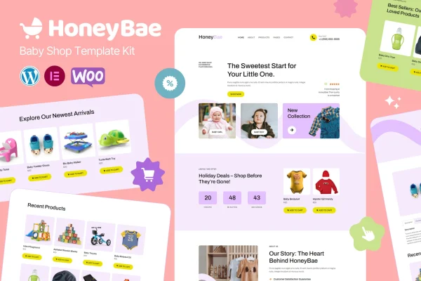 HoneyBae baby shop Elementor Pro template kit preview