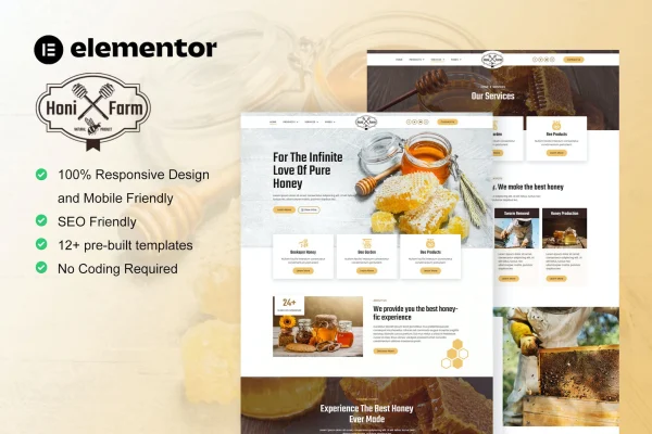 HoniFarm honey bee farm Elementor template kit cover image