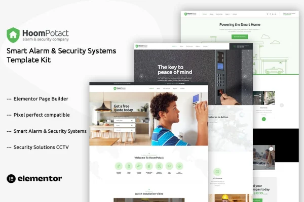 HoomPotact smart alarm and security systems Elementor template kit preview