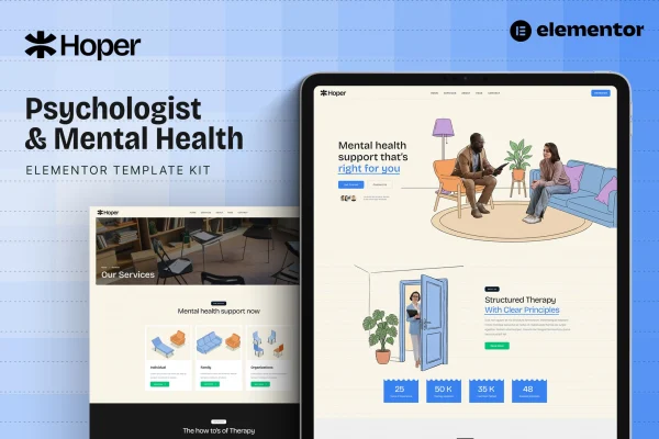 Hoper psychologist and mental health Elementor template kit cover image