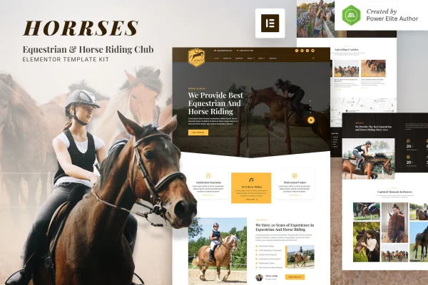 Horrses equestrian and horse riding club Elementor template kit preview