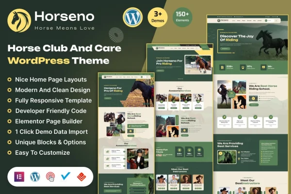 Horseno horse club and riding sports WordPress theme preview