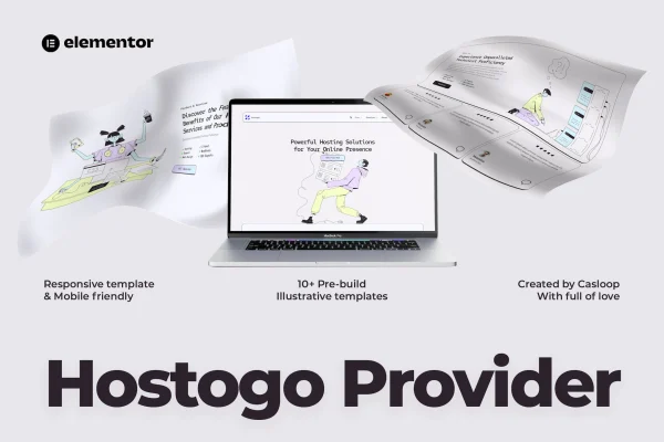 Hostogo hosting provider Elementor template kit preview with dark mode pages