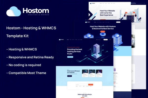 Hostom hosting and WHMCS Elementor template kit preview
