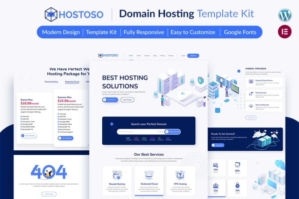 HOSTOSO web hosting Elementor template kit cover image