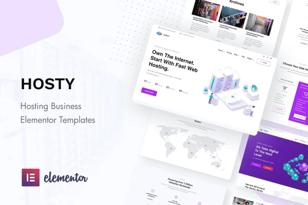 Hosty hosting services Elementor template kit cover image