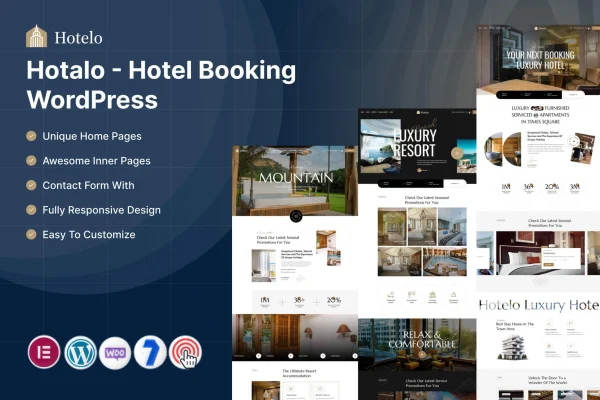 Hotalo hotel booking WordPress theme preview showing a hotel website layout
