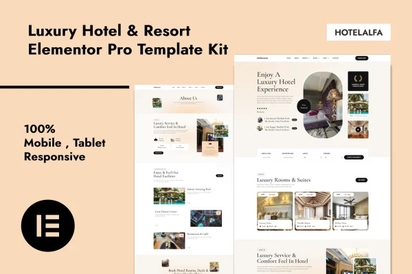 HotelAlfa luxury hotel and resort Elementor Pro template kit preview