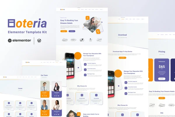 Hoteria hotel service Elementor template kit preview
