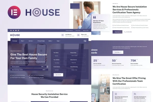 Housec smart home security service Elementor template kit preview