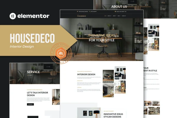 Housedeco interior design Elementor template kit page previews