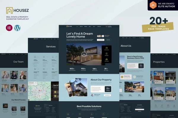 Housez real estate and property Elementor template kit preview