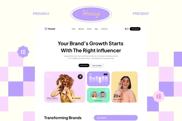 Houszi influencer agency Elementor template kit preview
