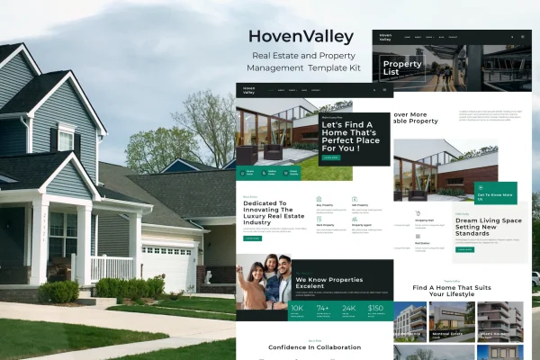Hovenvalley real estate and property management Elementor template kit preview