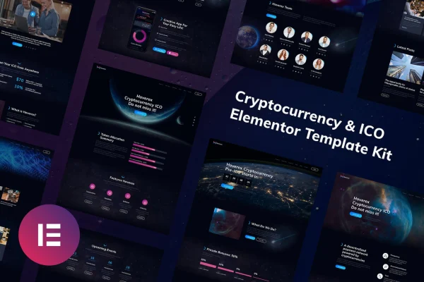 Hoverex cryptocurrency and ICO Elementor template kit cover image