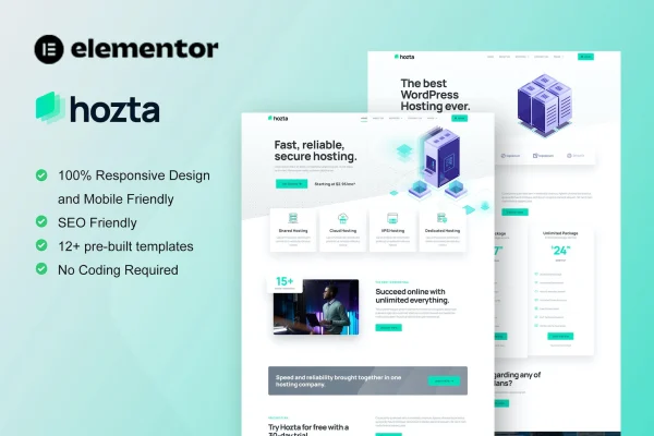 Hozta web hosting service Elementor template kit preview