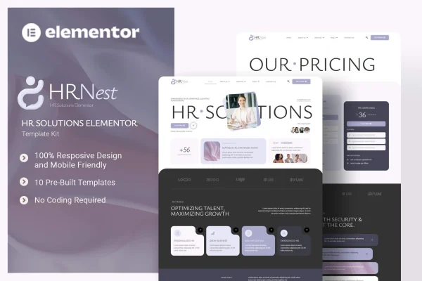 HRNest HR solutions Elementor template kit preview