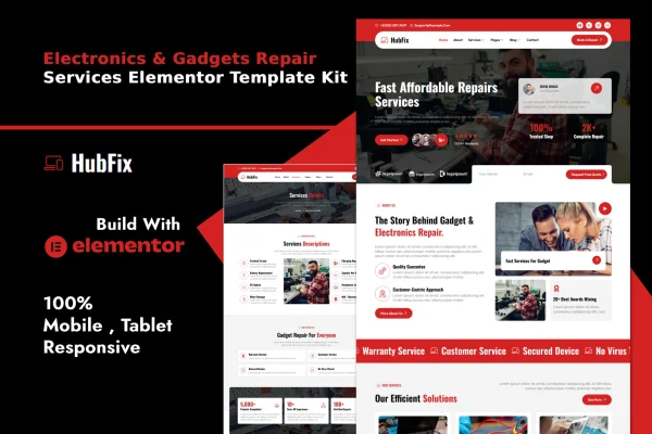 HubFix gadgets and electronics repair Elementor template kit preview