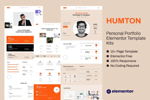 Humton personal portfolio Elementor template kit preview